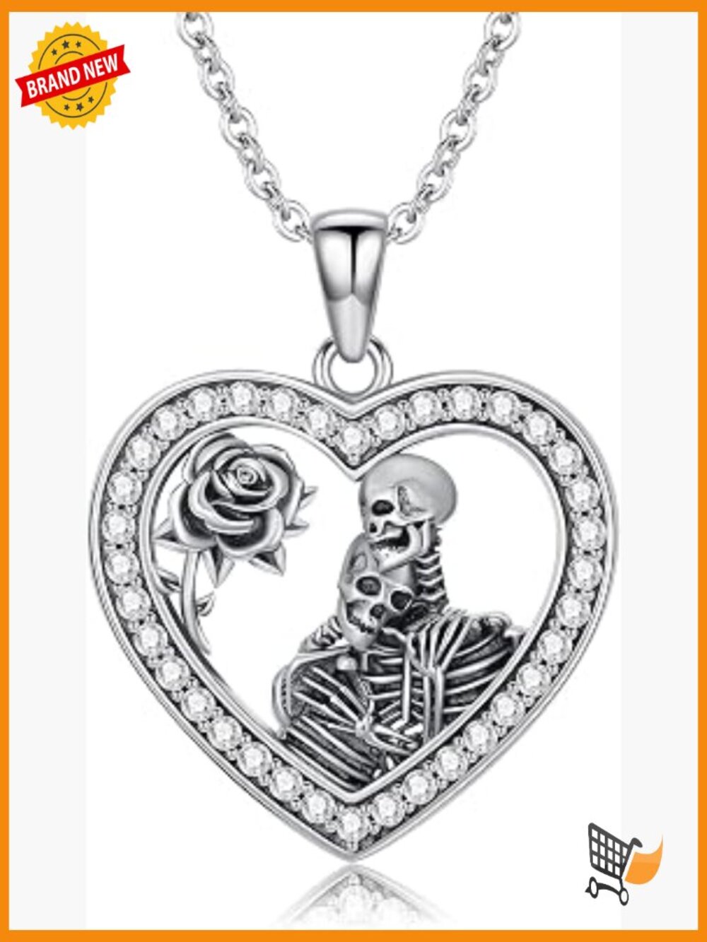 Sterling Silver Skull Pendant Necklace Gothic Couple Jewelry